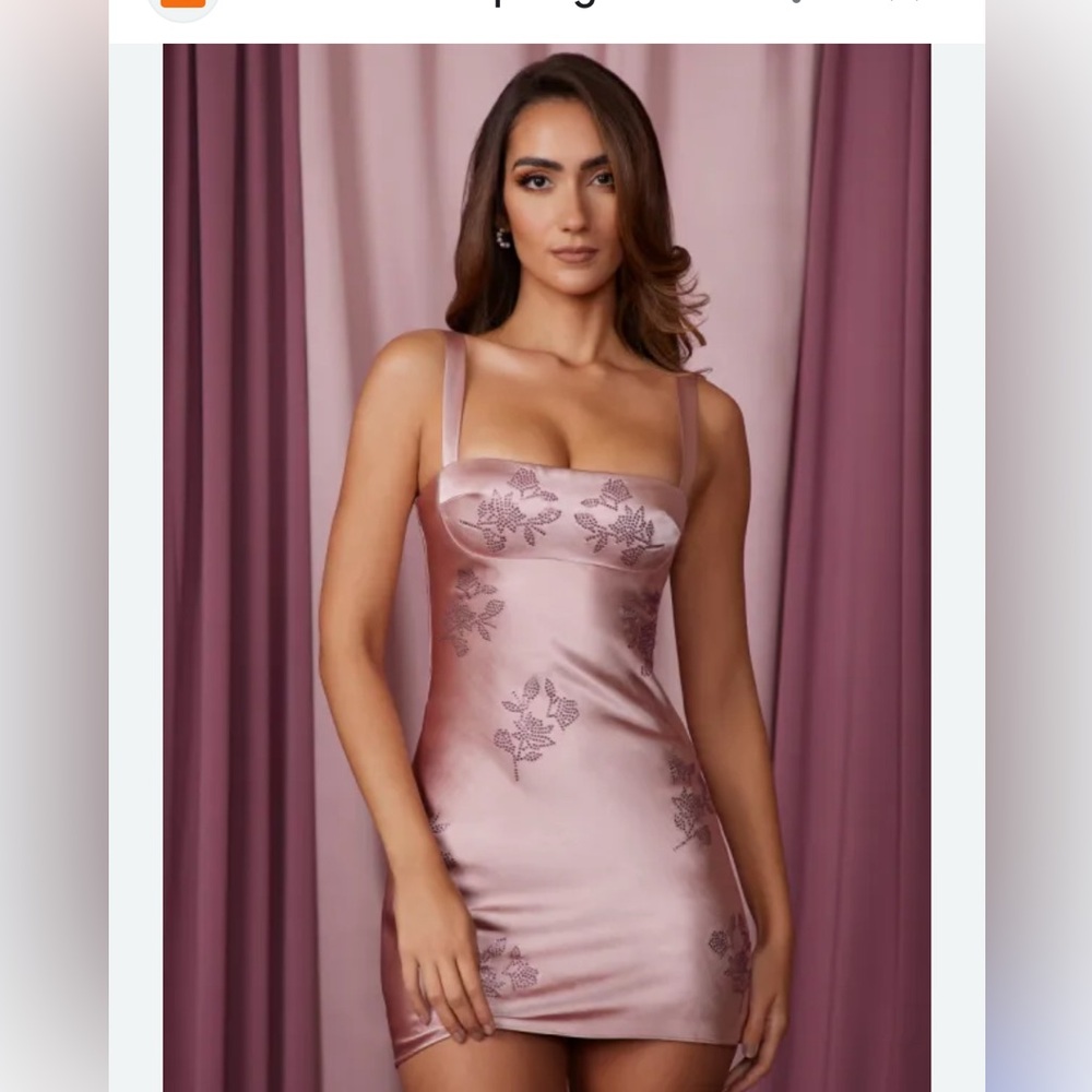 NWT Oh Polly Mauve Satin Dress with Embellishments